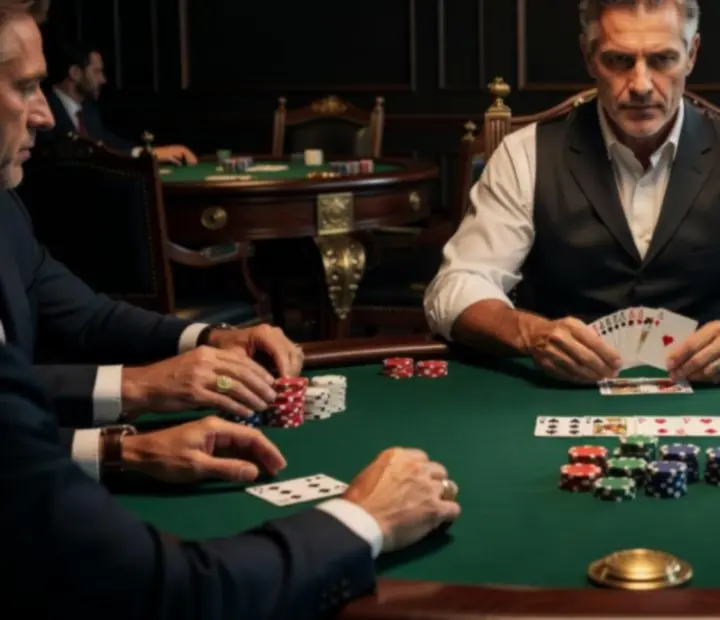 Dealer managing poker chips and playing cards at an Australian card room tournament table