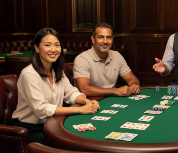 Beginner-friendly poker session in an Australian restaurant card room with a dealer guiding players
