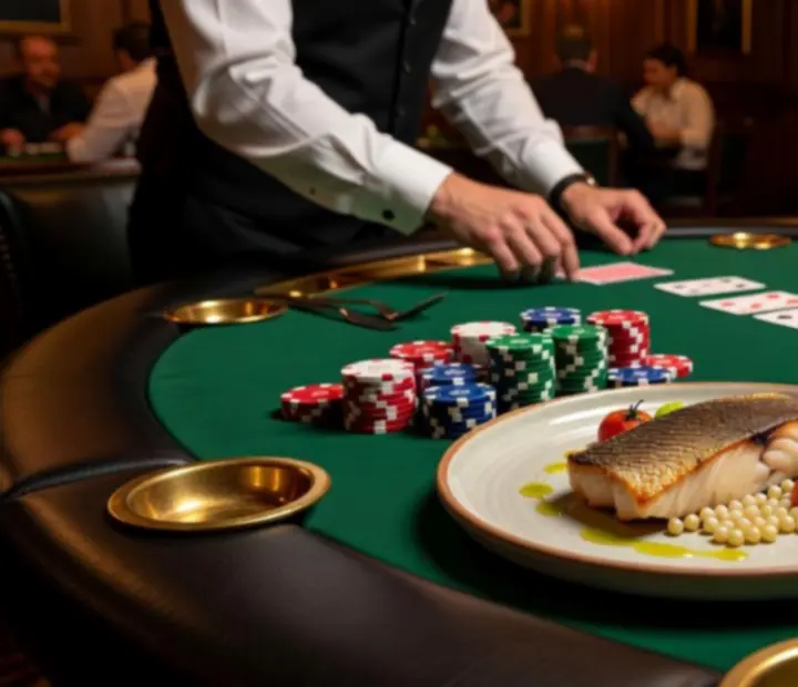 Guests dining beside an offline poker table with green felt and Australian share plates
