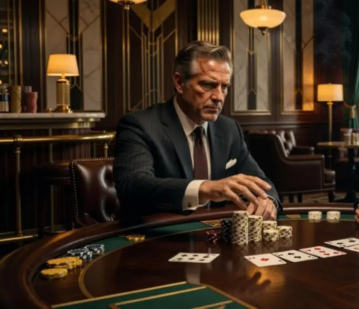 Editorial-style close-up of poker chips and playing cards on a felt table