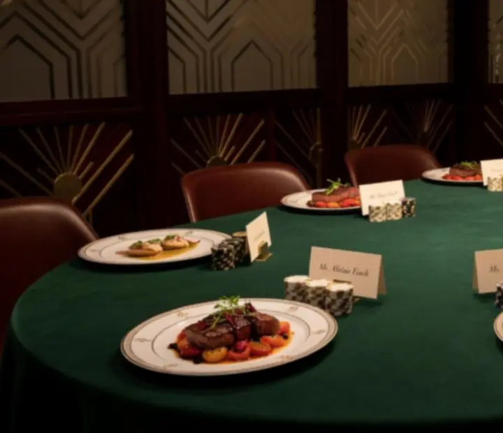 Elegant restaurant table setting prepared for guests before a poker night